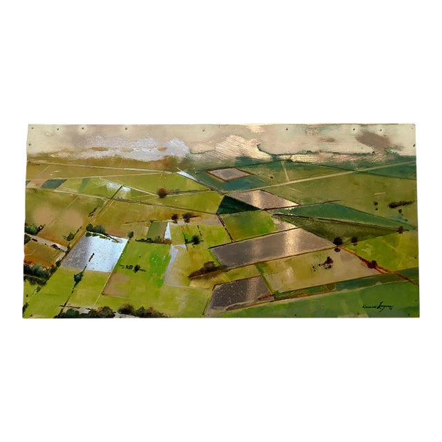 "Metalandscape 2" by Rosario-Laguna Contemporary Aerial View Landscape Oil Painting on Aluminum For Sale