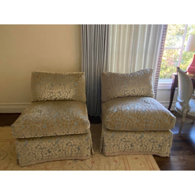 Blue Cameron Collection Slipper Chairs by George Cameron Nash in Larsen Fabric - a Pair For Sale - Image 8 of 8