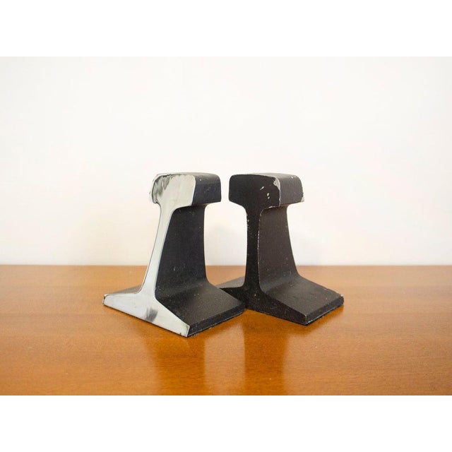 Chrome Vintage Mid-Century Modern Rail Bookends Nickel Plate Railroad Tie Aubock Ben Seibel - a Pair For Sale - Image 8 of 8