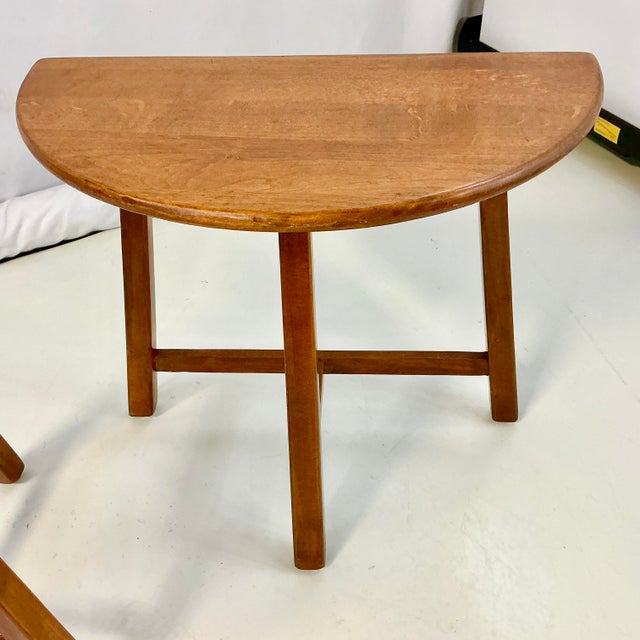 1940s Vintage Swedish Folk Art Gustavian Boho Chic Half Moon Teak Side Tables - A Pair. For Sale - Image 14 of 15