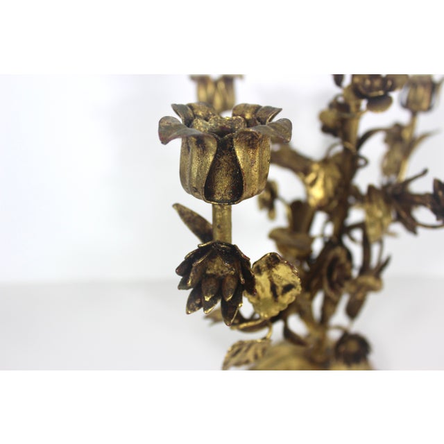 Vintage Gilded Gilt Gold Metal Candelabra Baroque Italian or Hollywood Regency For Sale - Image 10 of 18