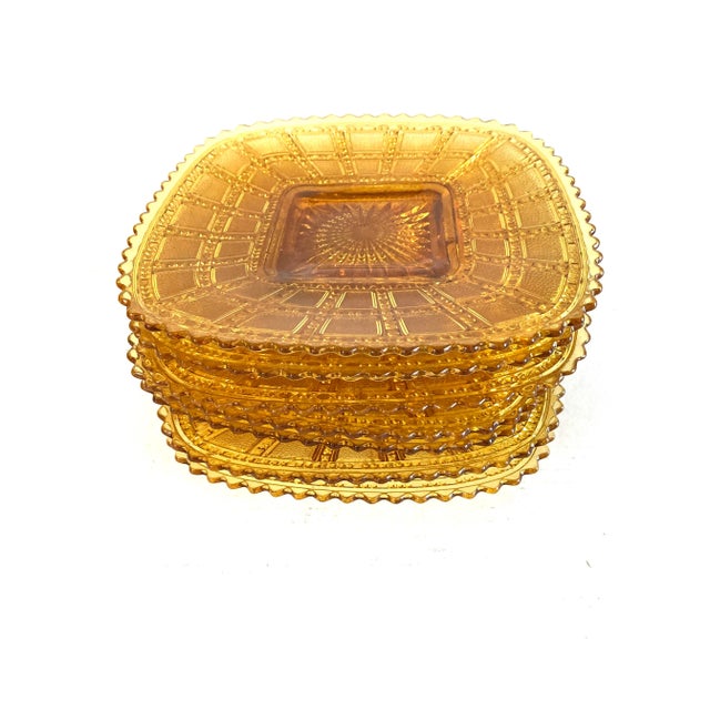 Vintage Imperial Beaded Amber Glass Luncheon Plates Set-7 For Sale - Image 9 of 9