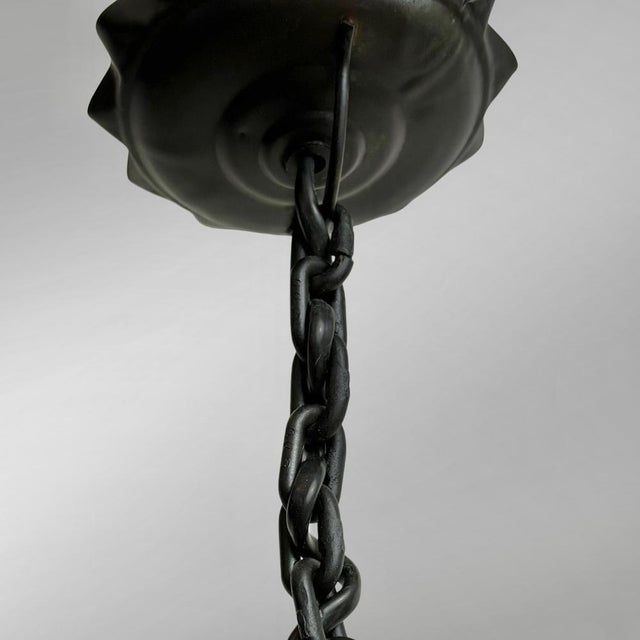 Swedish Modern Wrought Iron Pendant Lamp with Organic Leaf Decor, 1940s For Sale - Image 10 of 11