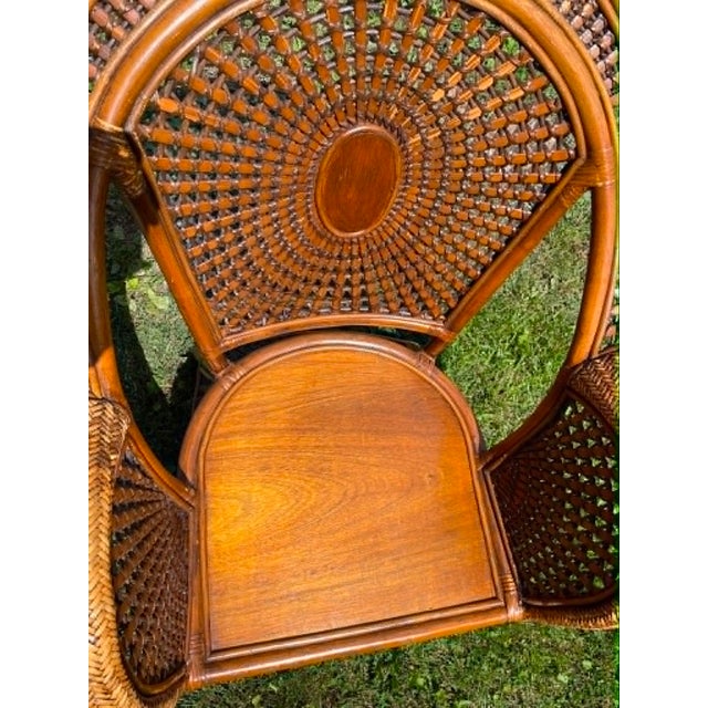 Late 20th Century "Azteca" Woven Rattan Spiderweb Lounge Chairs Featuring Distinctive Sunburst and Web Patterns For Sale - Image 6 of 16