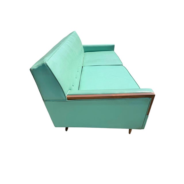 Mid-Century Modern Turquoise & Walnut Love Seat For Sale In Philadelphia - Image 6 of 8