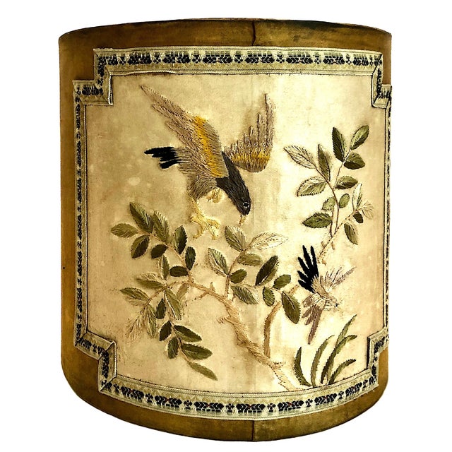 On offer are a rare pair of antique Chinese export or Chinoiserie silk-embroidered canisters. Their delicate silk...