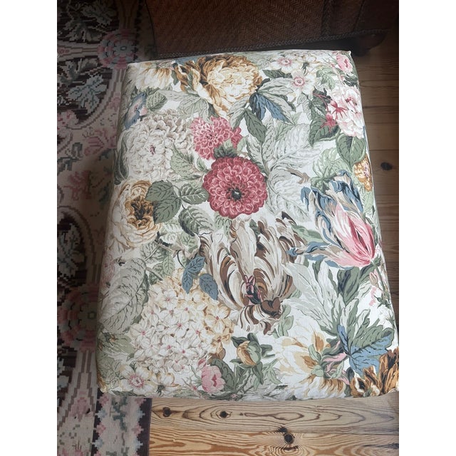 Lexington Woven Sofa With Floral Cushions With Matching Chair and Ottoman For Sale - Image 12 of 17