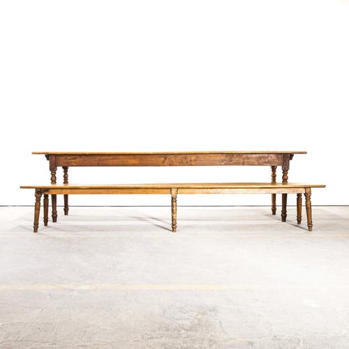 Vintage Long Rectangular Fruitwood Farmhouse Table and Bench, 1940s, Set of 2 For Sale - Image 3 of 13