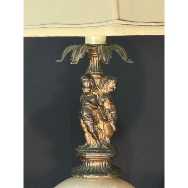 2000 - 2009 2000s Neoclassical Cherub Table Lamp With Ivory Glass Globe For Sale - Image 5 of 8