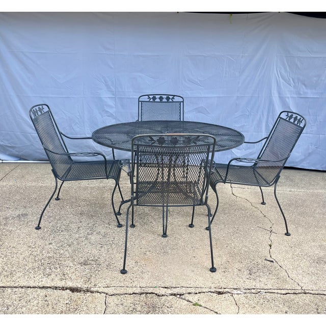 Dogwood Outdoor Patio Dining Set 4 Chairs 48" Pedestal Table Meadowcraft Attributed For Sale - Image 10 of 10