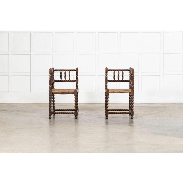 English Beech Bobbin Corner Chairs, 1880, Set of 2 For Sale - Image 13 of 14