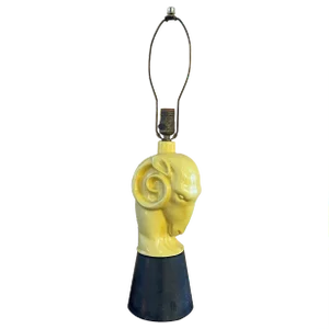 Mid 20th Century Hollywood Regency Yellow Ceramic Ram's Head Table Lamp