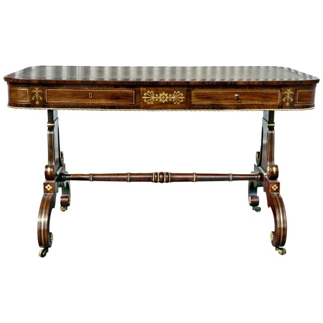 Regency Rosewood and Brass Inlaid Writing Table For Sale