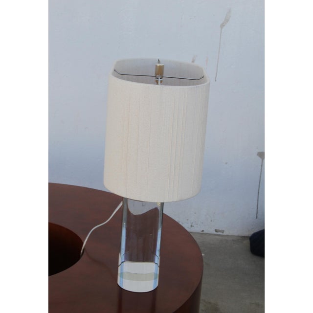 Pair of Lucite Racetrack Base Table Lamps With Shades For Sale - Image 12 of 12