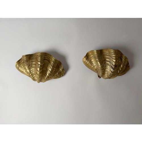 Hollywood Regency French Gilt Metal Clam Shell Wall Sconces, 1970, Set of 2 For Sale - Image 13 of 18