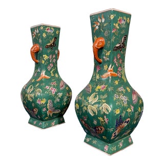 Mid 20th Century Green Chinese Porcelain Vases- Set of 2 For Sale
