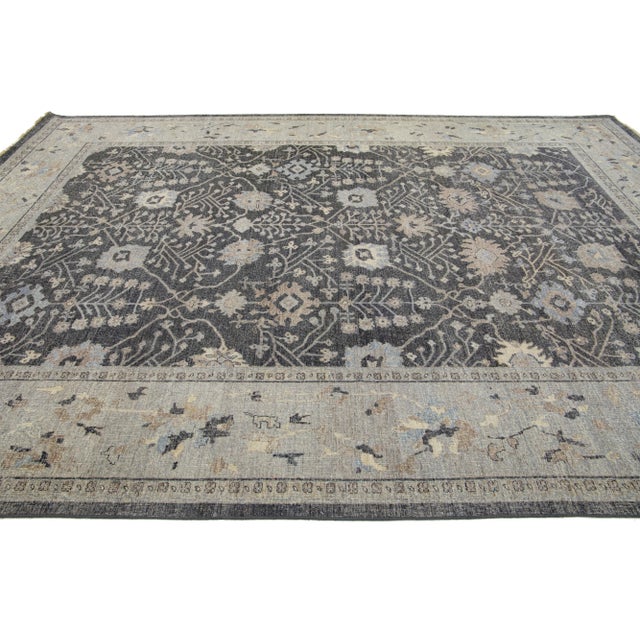 Textile Allover Modern Mahal Indian Wool Rug in Charcoal Color by Apadana For Sale - Image 7 of 9