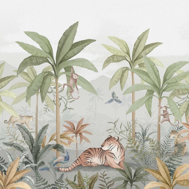SAMPLE - Boråstapeter Wild Jungle Mural Wallpaper In Multi For Sale