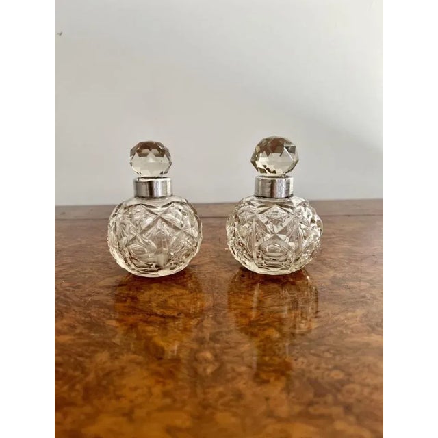 Antique Edwardian Silver Collar & Cut Glass Scent Bottles, 1900, Set of 2 For Sale - Image 4 of 6