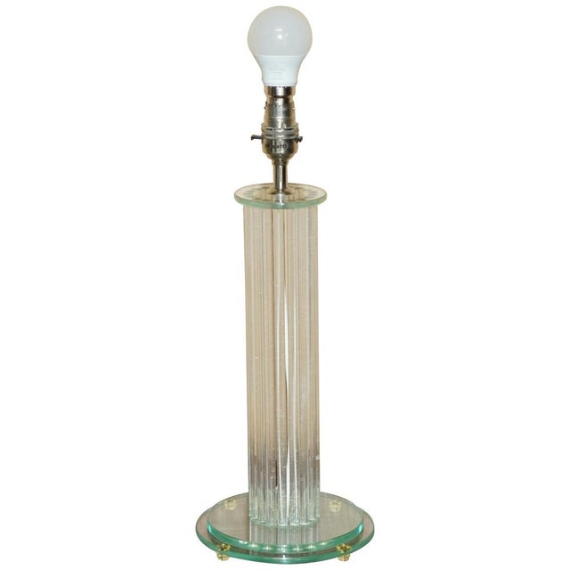 Tall Glass and Brass Column Table Lamp For Sale - Image 14 of 14