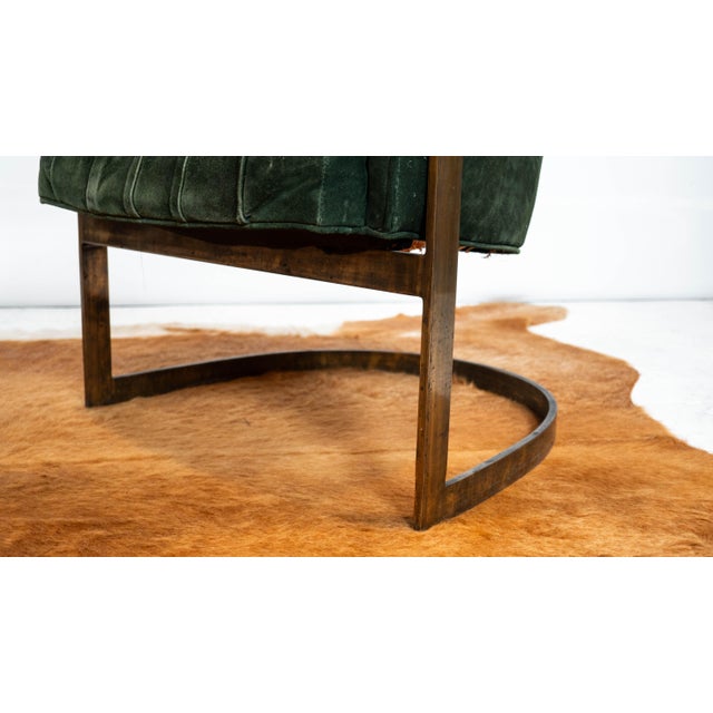 Vintage 1980s Milo Baughman Attr. Forest Green Suede & Bronze For Sale - Image 14 of 17