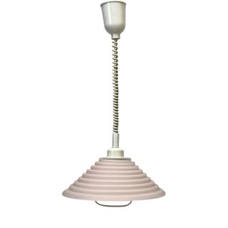 Adjustable Pendant Lamp in Stepped Soft Pink Glass from Lakro Amstelveen, Netherlands, 1960s For Sale