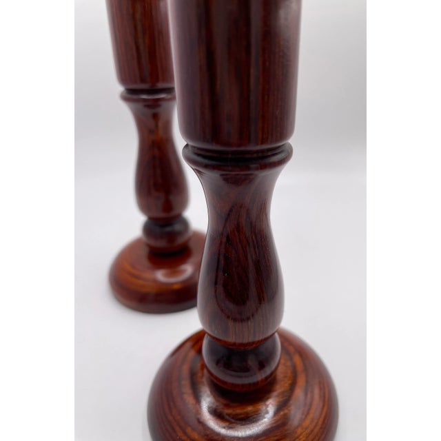 Vintage Pair of Mid-Century Brazilian Rosewood Candlestick Holders For Sale - Image 4 of 5