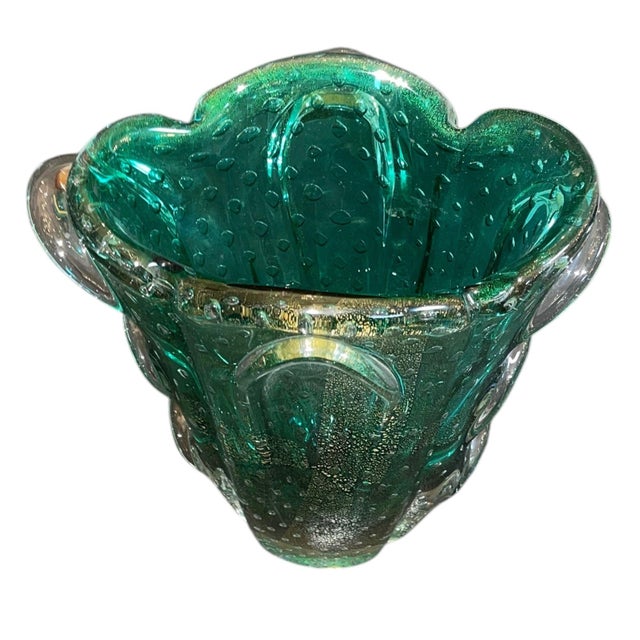 Italian Seguso Murano Green & Gold Aventurine Art Glass Vase. Mid-20th Century. For Sale - Image 3 of 9