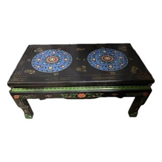 Vintage Chinese Cloisonne Inset Ebonized Low Cocktail / Coffee Table For Sale