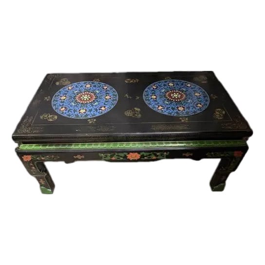 Vintage Chinese Cloisonne Inset Ebonized Low Cocktail / Coffee Table For Sale