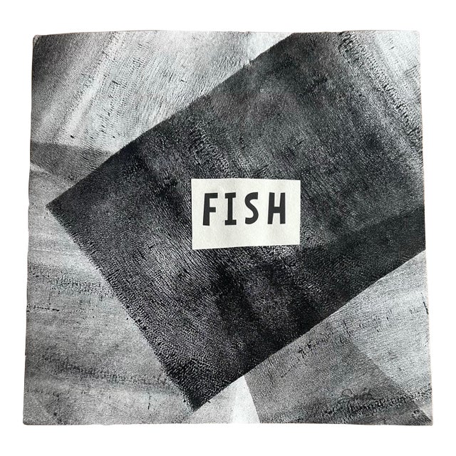 “Fish” Contemporary Black & White Textural Abstract Collage by Nancy Smith For Sale