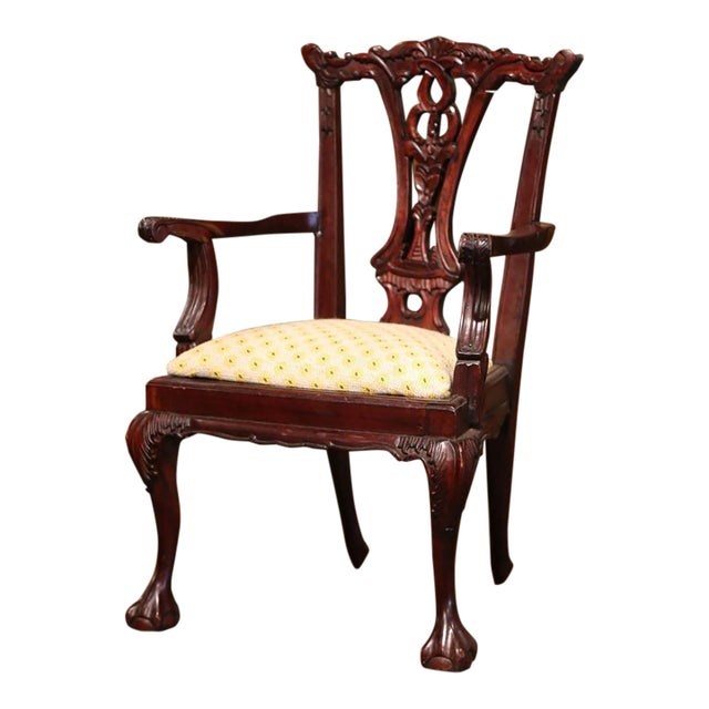 English Mahogany Chippendale Doll Armchair With Upholstered Seat For Sale