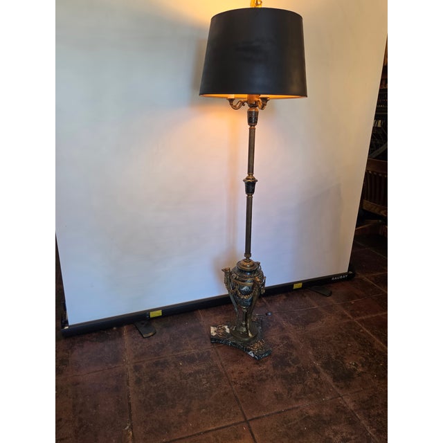 French Empire Ostriches Neoclassical Napoleonic Floor Lamp Marble, Bronze and Metals For Sale In San Diego - Image 6 of 17