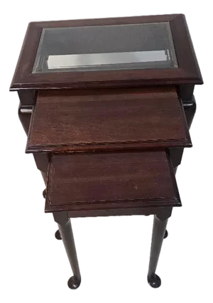 Vintage Mahogany 3-Piece Nesting Tables With Glass Top – Queen Anne Style