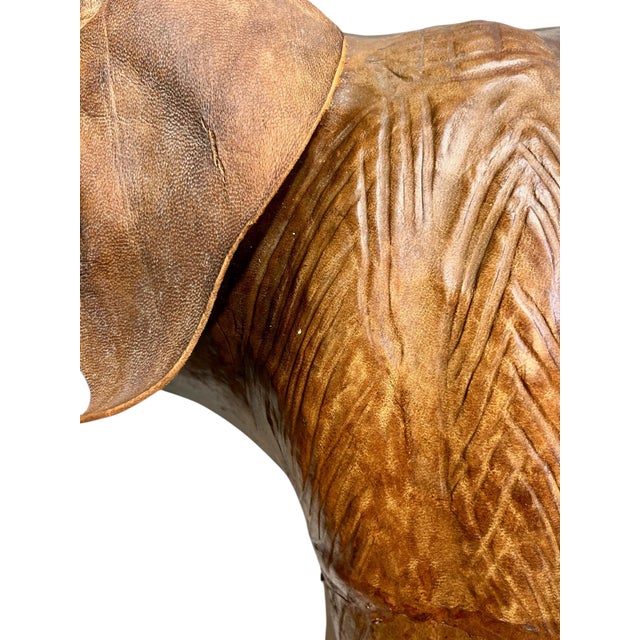 Vintage Moroccan Leather Elephant Sculpture, Handcrafted With Glass Eyes, 26.5” Tall For Sale - Image 11 of 18