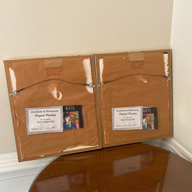 Paper Peter Keil Original Blue Abstract Portrait Paintings - a Pair For Sale - Image 7 of 7