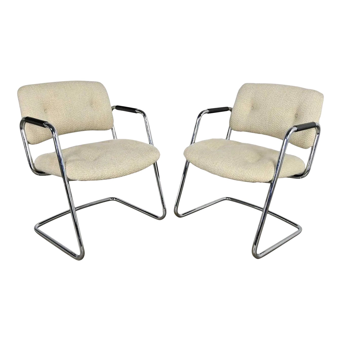 vintage チェア Vintage Modern Chrome Cantilever Chairs Oatmeal Hopsacking