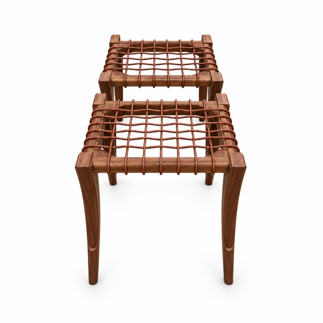 Mid-Century Modern Walnut Mid Century Klismos Ottomans - Pair For Sale - Image 3 of 5