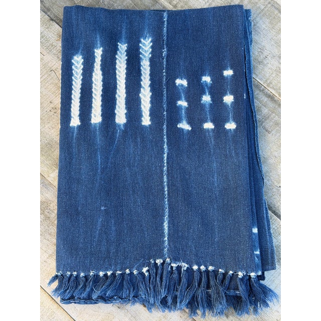 Blue Vintage African Indigo Denim Shibori Mudcloth 60” L X 42” W Textile | No. 116 For Sale - Image 8 of 8