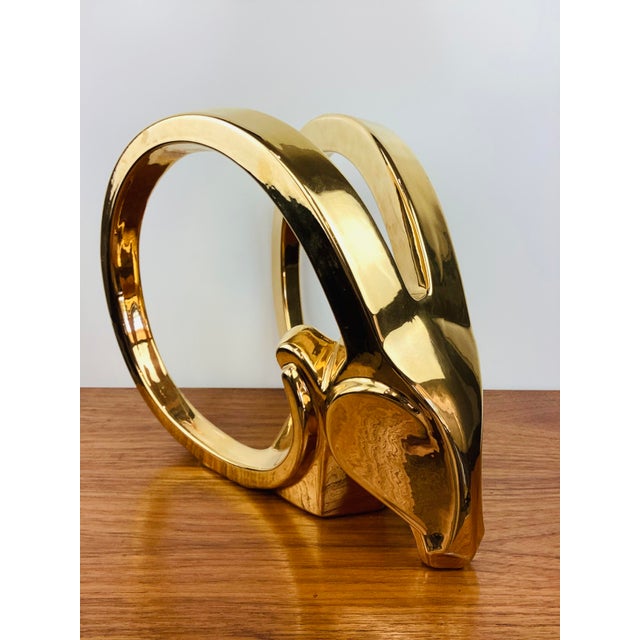 1970s Vintage Gold Metallic Stylized Rams Head Statue by Jaru For Sale - Image 5 of 9