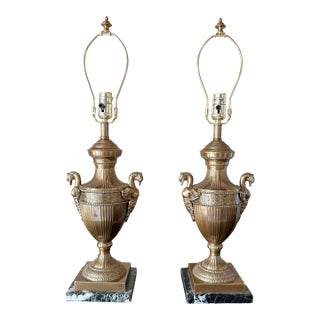 1980s Frederick Cooper Brass Swan Motif Table Lamps, Neoclassical Style (No Shades) - a Pair For Sale