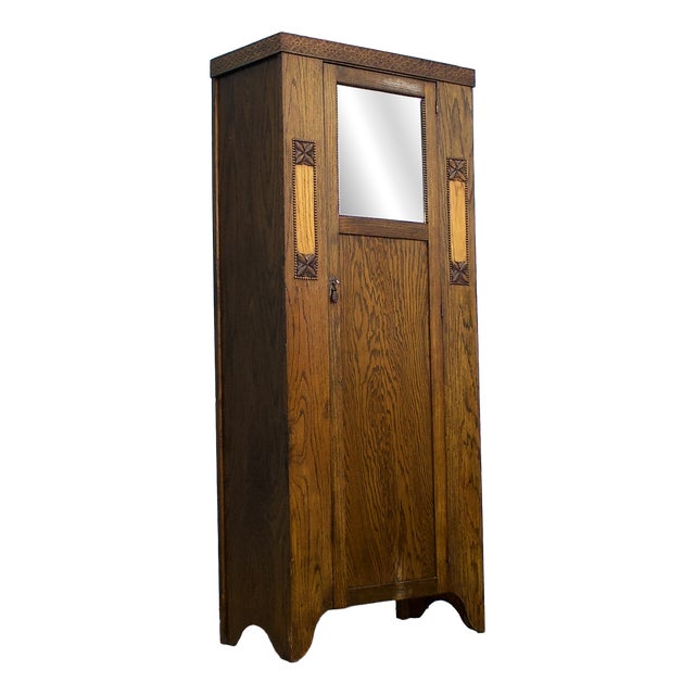 Antique Edwardian Arts and Crafts Oak Wardrobe, 1900s For Sale