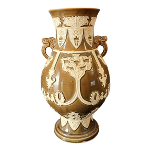 Neoclassical Style Vase Large Vintage Brown/White Glaze 19" Tall