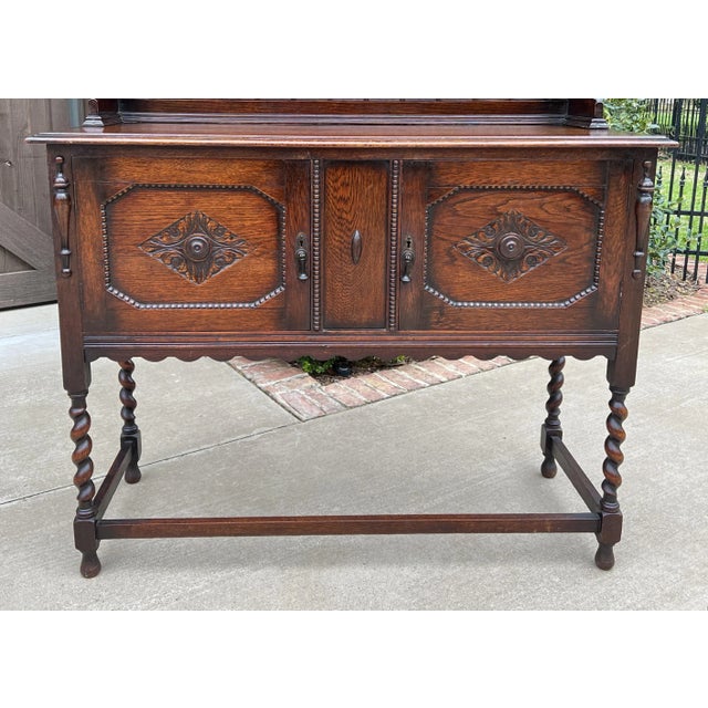 Antique English Welsh Dresser Buffet Sideboard Jacobean Barley Twist Oak Cabinet For Sale - Image 9 of 13