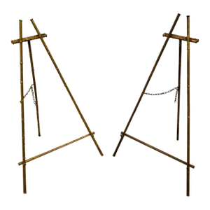 Pair of Large Gilt Metal Faux Bamboo Painting Display Easels