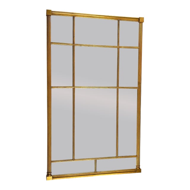 Vintage Bernhardt Large Paneled Gold Painted Wood Frame and Silver Leaf Mirror For Sale