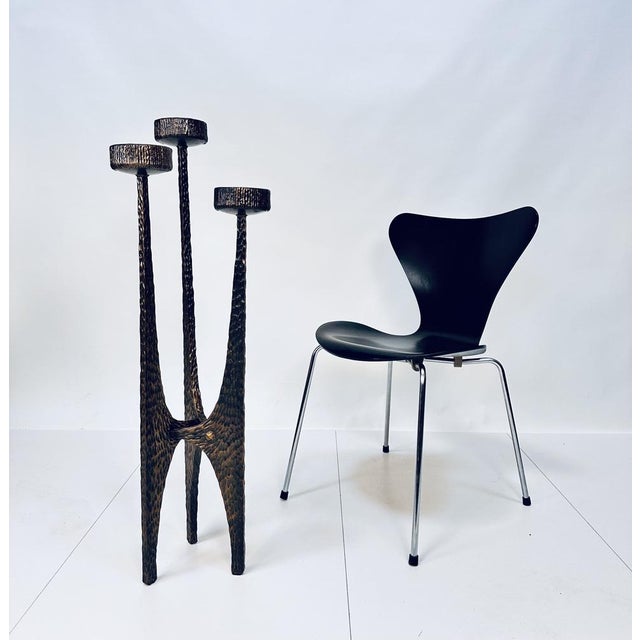 An impressive metal art candle holder in brutalist design, hand-crafted in Germany during the 1960s. The sculptural piece...