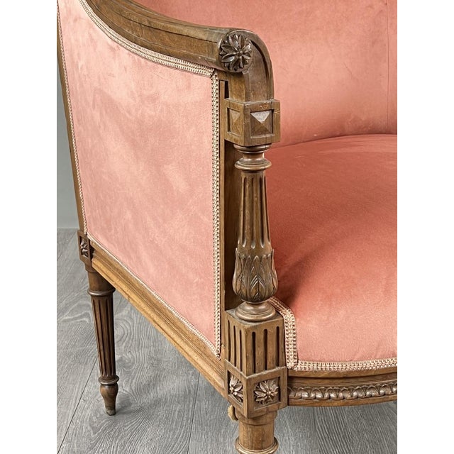 20th Century Louis XVI Bergère Armchairs in Carved Wood and Velvet, Set of 2 For Sale - Image 11 of 13