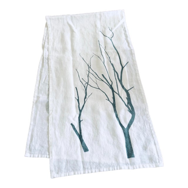 German Linen Table Runner - Blue Branch For Sale