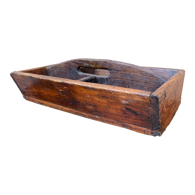 Early 20th Century Rustic Wooden Garden Trug With Divided Interior For Sale